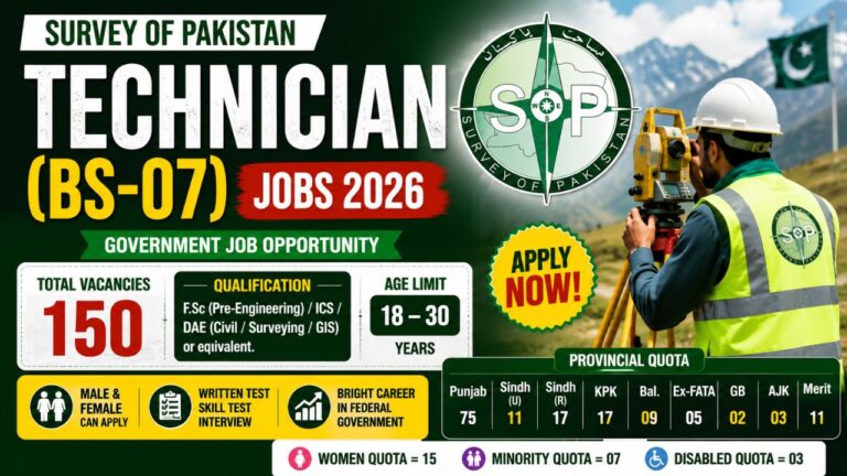 How to Apply as Technician (BS-07) in Survey of Pakistan Jobs 2026
