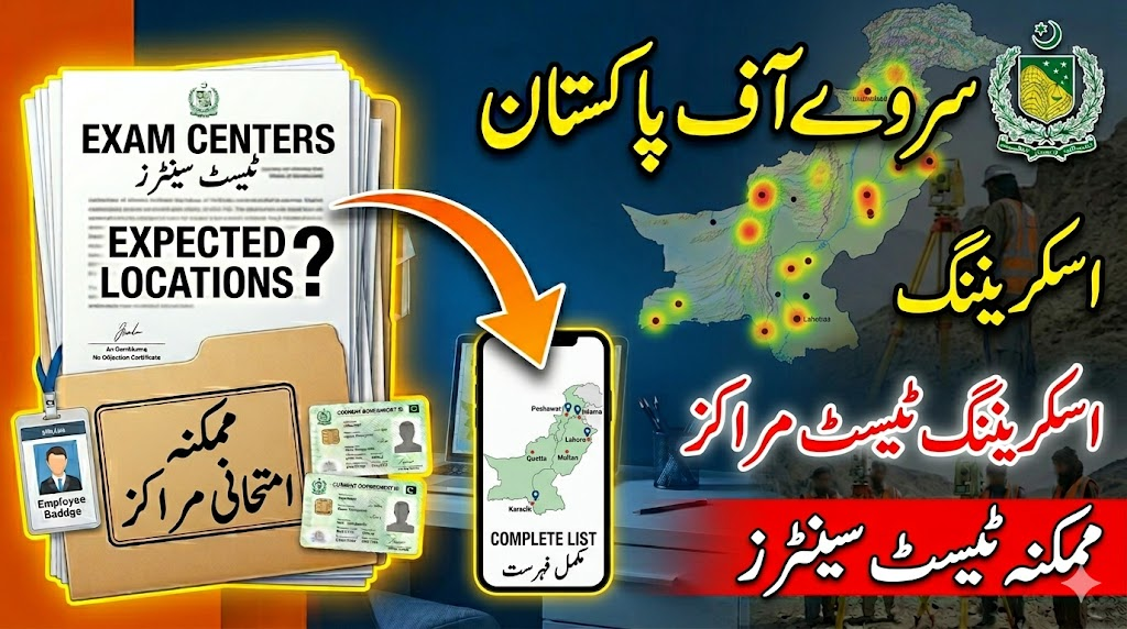 Expected Exam Test Centers for Survey of Pakistan Screening Test