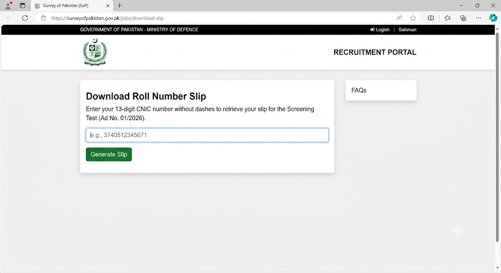 Roll Number Slip Download Portal
